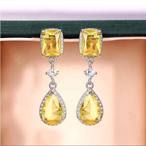 Yellow Cubic Zirconia Dangle Earrings New 925 Sterling Silver